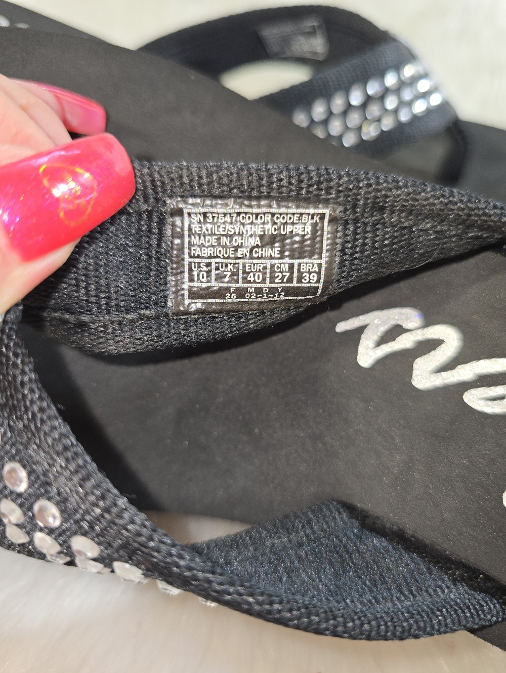 Skechers Black Rhinestone Chunky Foam Wedge Sandals - Picture 8 of 8